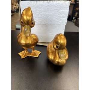 Vtg 1960s Pair Ducks Gold Leaf Finish California Art Pottery by Anthony Freeman
